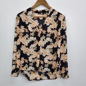 Rose & Olive Womens Floral Pullover Long Sleeve Top Blouse Size M Peach Black